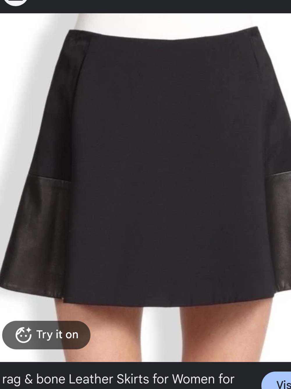 rag & bone Black Mini Skirt with Leather Panel Accents